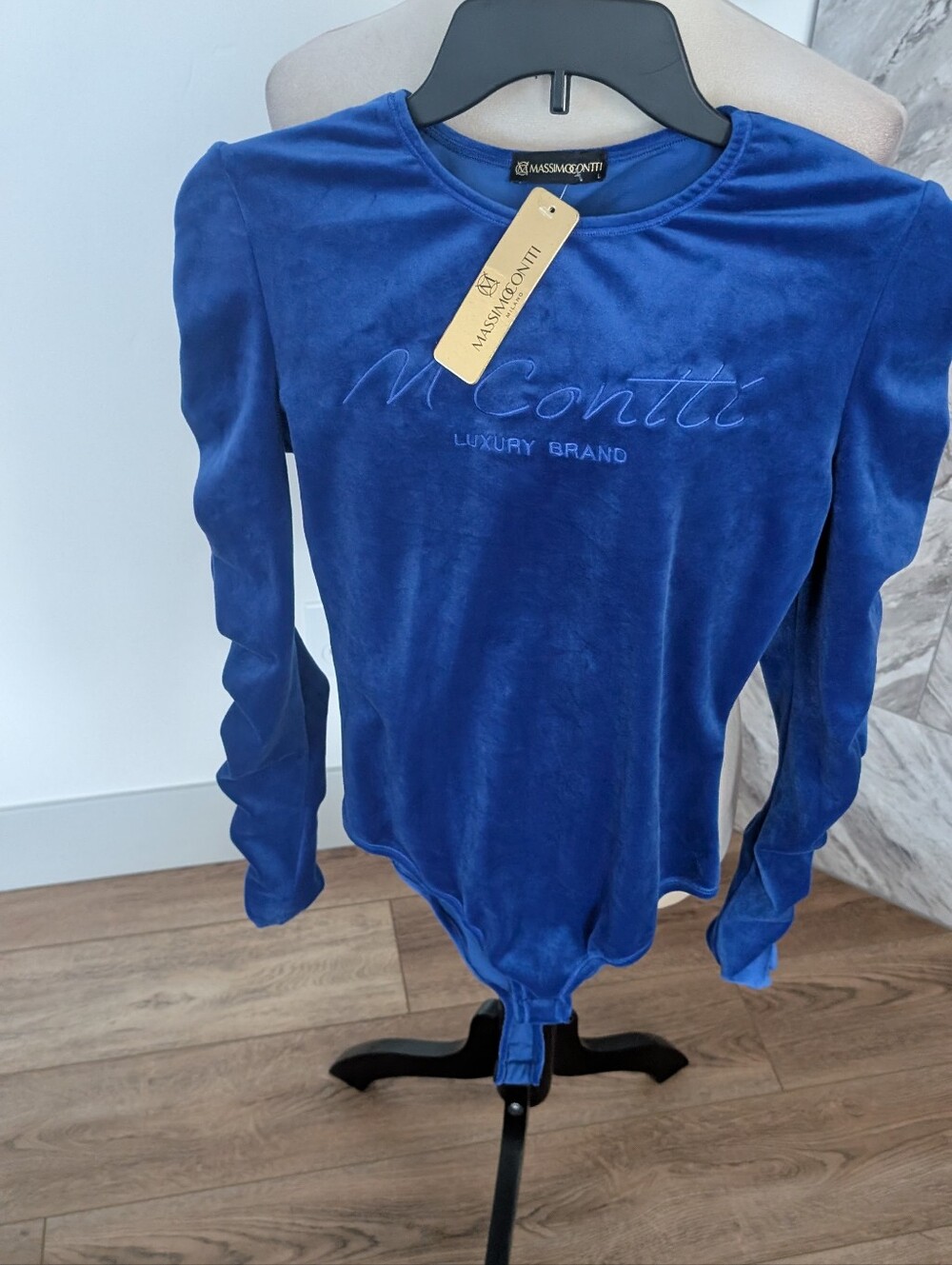 Massimo Royal Blue Velvet Long-Sleeve Bodysuit